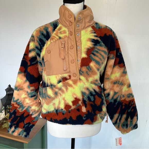 NWT Free People Sherpa Hit The Slopes Oasis Combo Aurora Tie Dye Pullover XS - Picture 6 of 12